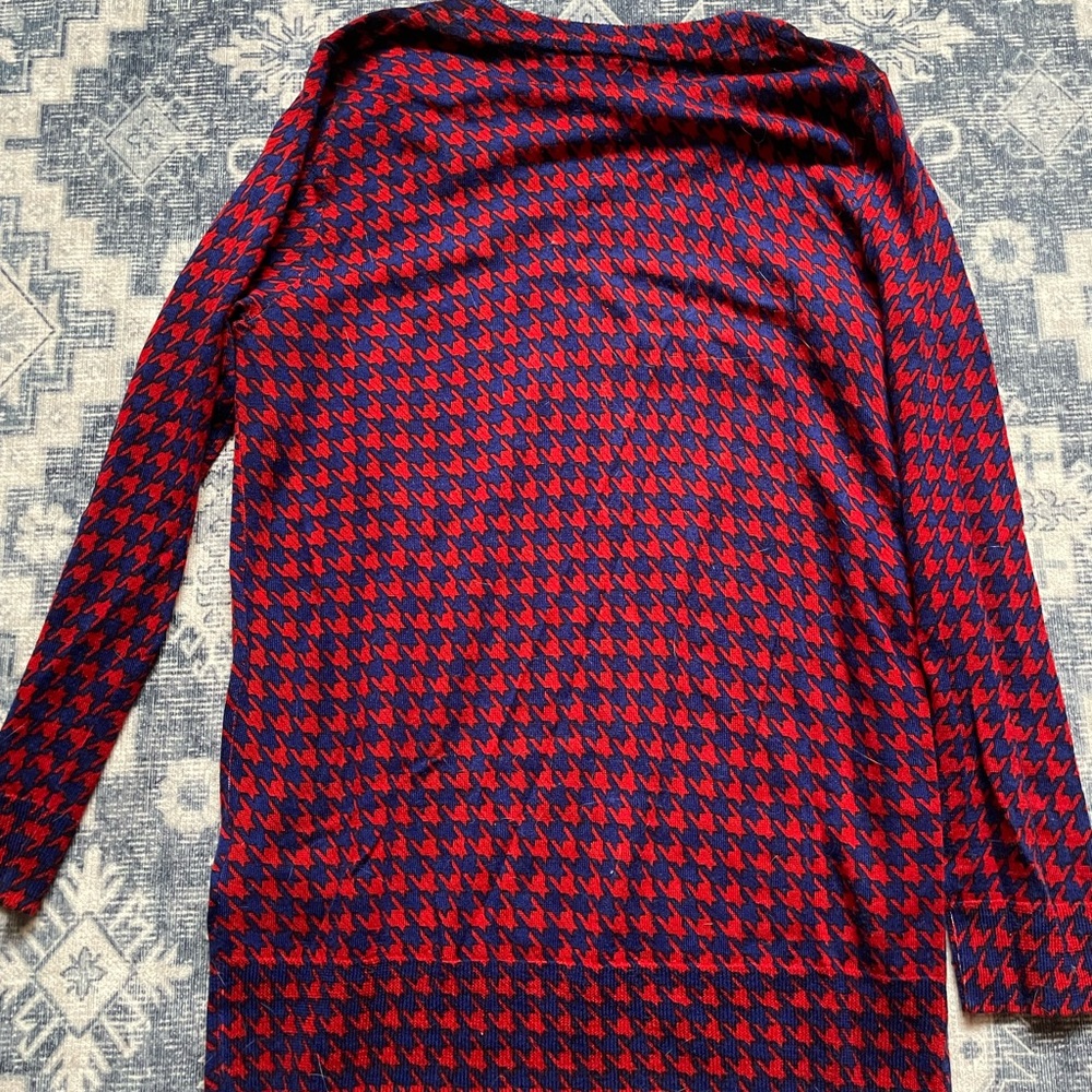 J. Crew Red and Blue Houndstooth Long Sleeve Top - Picture 3 of 3
